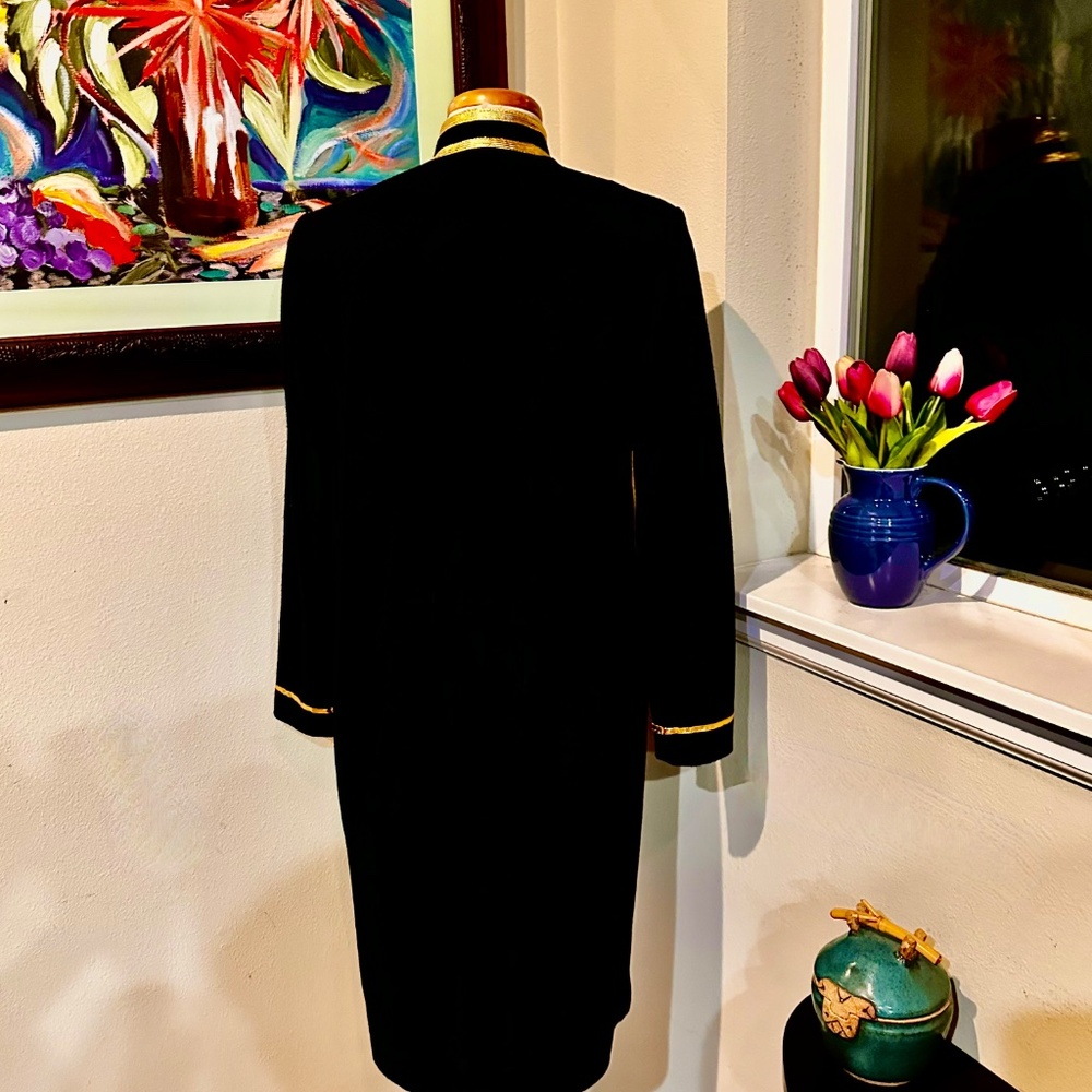 Black and Gold " Military Look" 80s Coat Dress by Leslie Fay Petites - Sz 8 - Picture 10 of 14